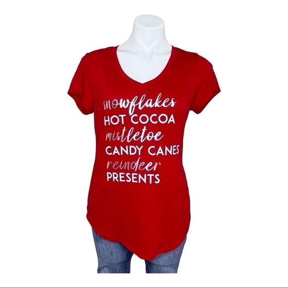 Apt. 9 Tops - Apt. 9 Red Shirt Size S Snowflakes Hot Cocoa Candy Canes
